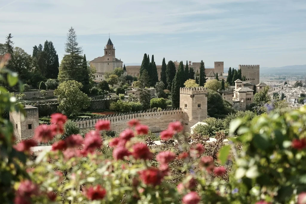 The Alhambra palace complex seen from the Generalife gardens in Granada
