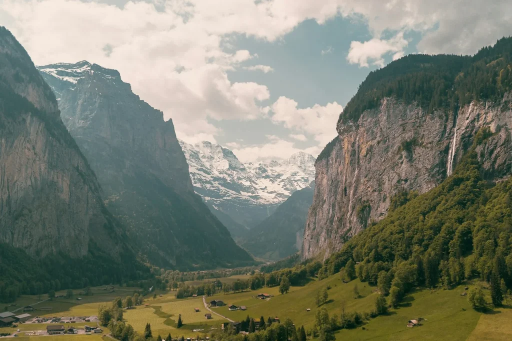 Green valley and Alpine mountains in Lauterbrunnen, Switzerland