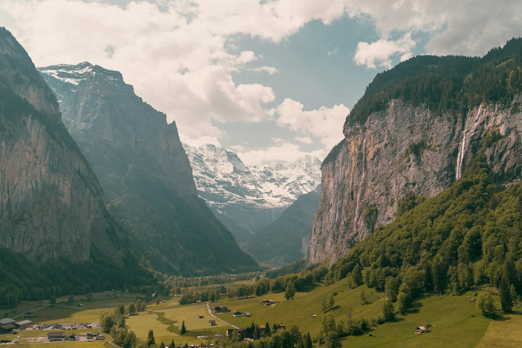 Green valley and Alpine mountains in Lauterbrunnen, Switzerland